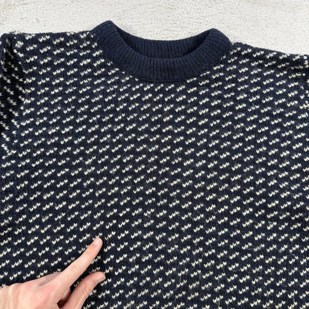 Vintage LL Bean Sweater Mens Medium Navy Birdseye Wool Fisherman Knit Pullover